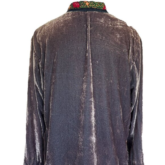 Vintage 90s Velour Mandarin Collar Jacket Slip Knot Buttons Size Medium Lavender - Picture 4 of 8